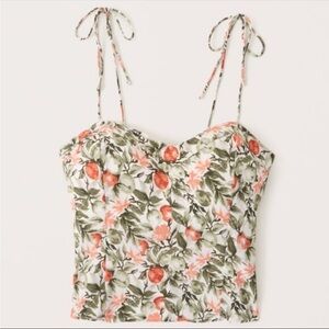 Abercrombie Tie-Strap V-Neck Cami in White Floral | size small
